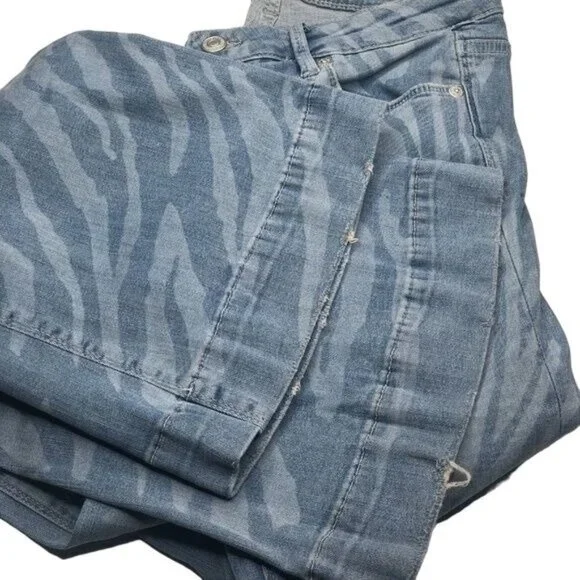 Free People Blue Low Tide Zebra Print Flare Jeans - Picture 4 of 4